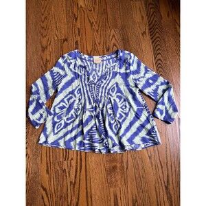 Vanessa Virginia Anthropologie Long Sleeve Top Womens Size 4 Blue and Green
